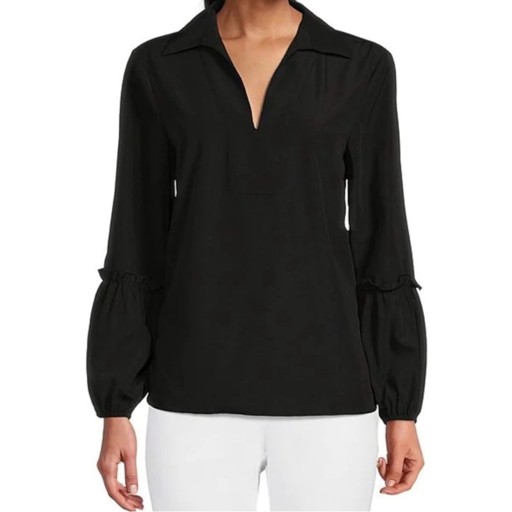 LIKE NEW: Preston & York Madelyn Collared V-Neck Long Sleeve Tiered Blouse